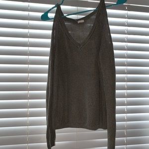Open shoulder gray sweater